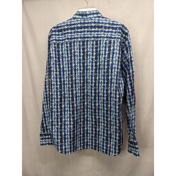 Visconti Black Long Sleeve Blue Design Button Up Shirt Men's Size Large - Picture 5 of 7